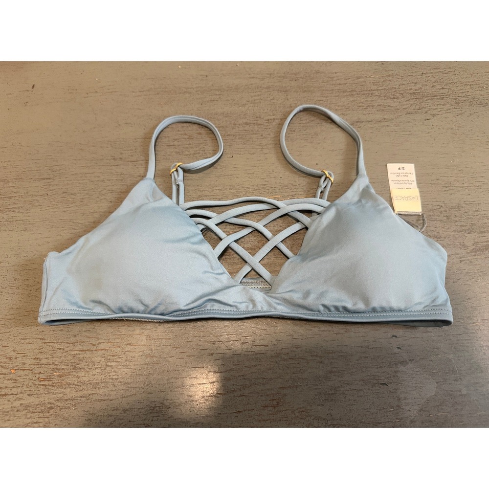 L*Space Dusty Blue Strappy Lattice Bikini Top Small S/P NWOT